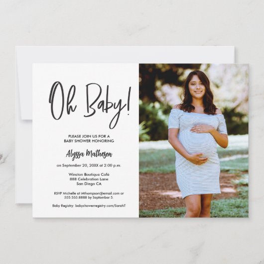 Chic Moderne Foto Handlettering Oh Baby shower Kaart (Voorkant)
