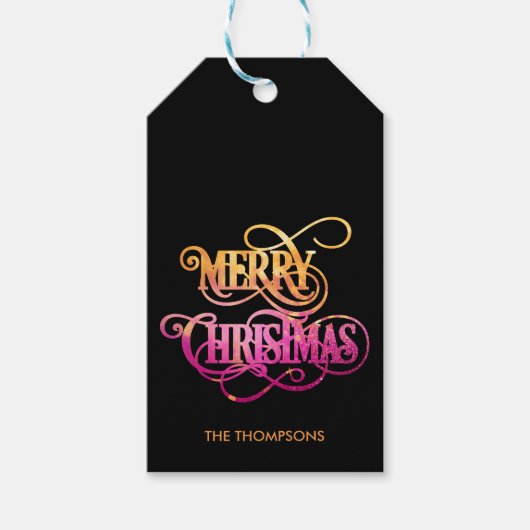 Chic Moderne Glitter Kalligrafie Vrolijk Kerstfees Cadeaulabel (Voorkant)