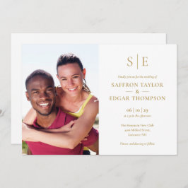 Chic Moderne Gouden Monogram Fotobruiloft Kaart