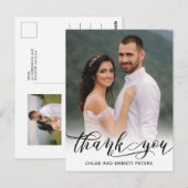 Chic Moderne Kalligrafie Fotobruiloft Dank u Briefkaart (Voorkant / Achterkant)