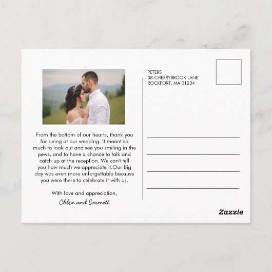 Chic Moderne Kalligrafie Fotobruiloft Dank u Briefkaart (Achterkant)