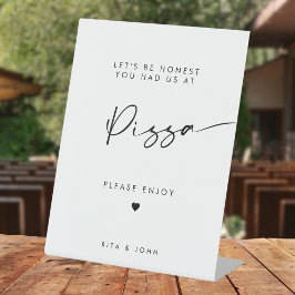 Chic Moderne Kalligrafie Pizza Bar Trouwbord Reclamebord Met Voetstuk