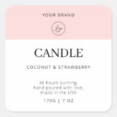 Chic Moderne Logo Blush Roze Kandle Productlabel Vierkante Sticker (Voorkant)