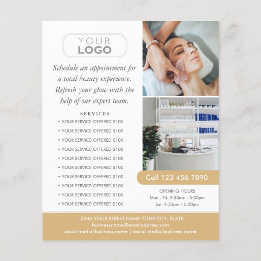 Chic Moderne Make-up Schoonheidssalon Gold Busines Flyer (Achterkant)
