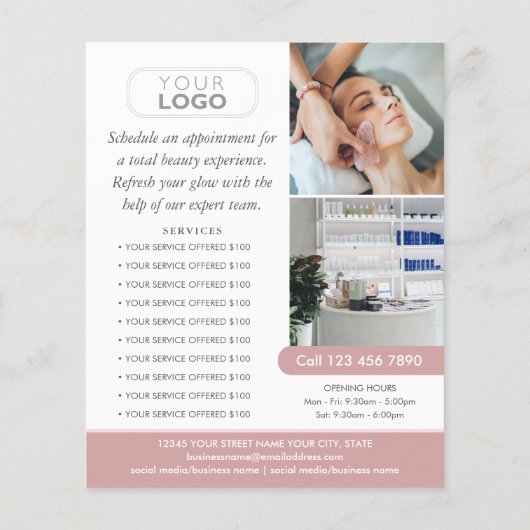 Chic Moderne Make-up Schoonheidssalon Roze Bedrijf Flyer (Achterkant)