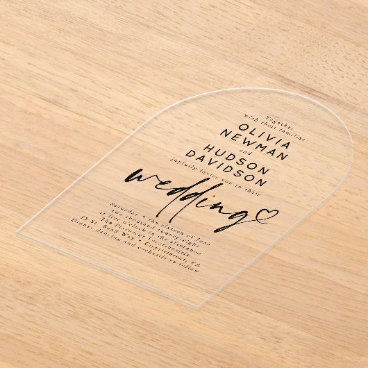 Chic Moderne Minimalistische Hart Typografie Trouw Acryl Uitnodigingen (Laagn)