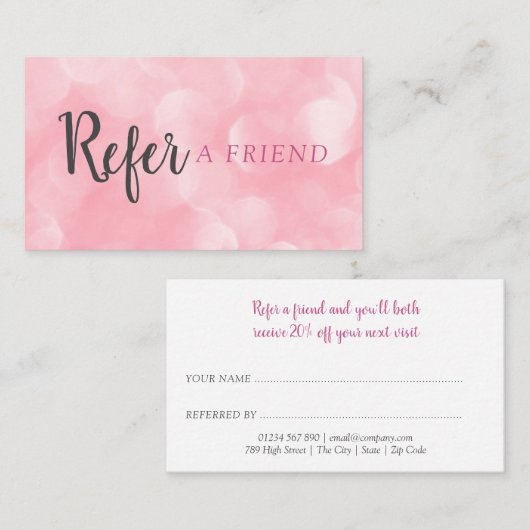 Chic Moderne Roze Bokeh Aanbevelingskaartje (Voorkant / Achterkant)