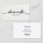 Chic Moderne witte lederen handgeschreven kalligra Visitekaartje (Voorkant / Achterkant)