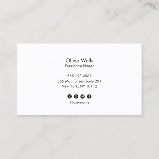 Chic Moderne witte lederen handgeschreven kalligra Visitekaartje (Achterkant)