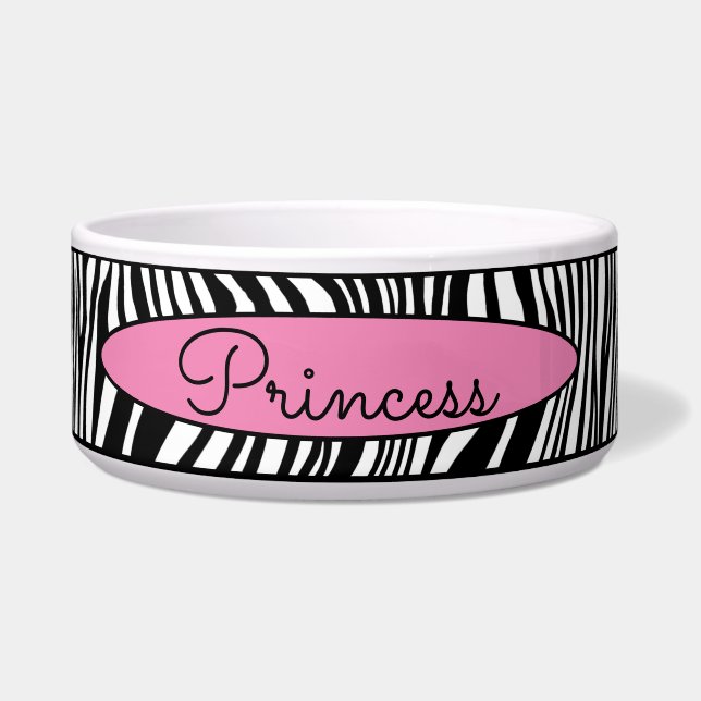 Chic Moderne Zebra Huidpatroon Pet Dog Voedsel Wat Voerbakje (Voorkant)