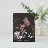 Chic ModernHand Lettered Wedding DANK JE White Briefkaart (Staand voorkant)