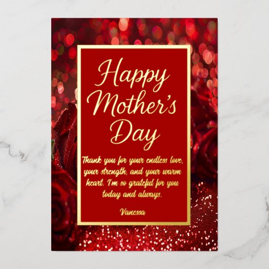 Chic Moederdag Kaart | Rode bloemen en gouden lett (Voorkant)