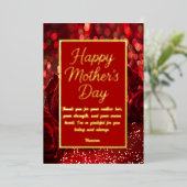 Chic Moederdag Kaart | Rode bloemen en gouden lett (Staand Voorkant)