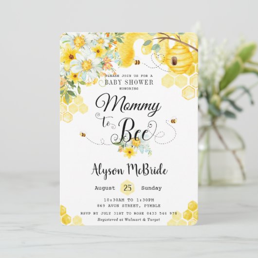 Chic Mom to Bee Yellow Floral Baby shower Neutraal Kaart (Staand voorkant)