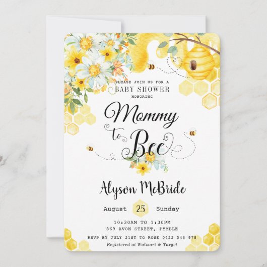 Chic Mom to Bee Yellow Floral Baby shower Neutraal Kaart (Voorkant)