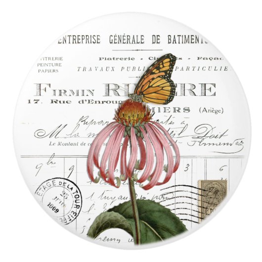 Chic  Monarch Butterfly Flower French Knob Keramische Knop (Voorkant)