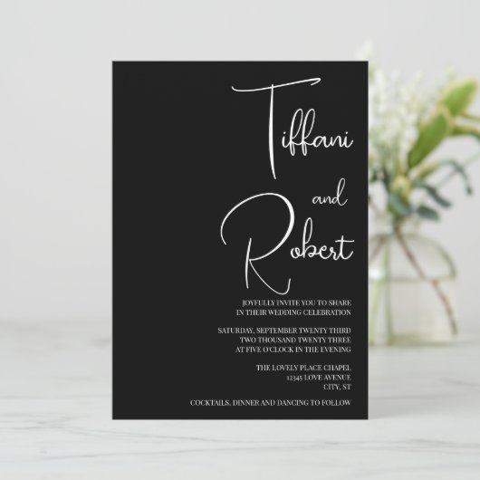 Chic Monochrome Black and White Wedding Kaart (Staand voorkant)