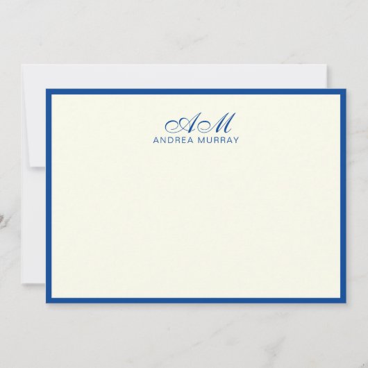 Chic Monogram 2 Border Navy Blue Ivory Notitiekaartje (Voorkant)
