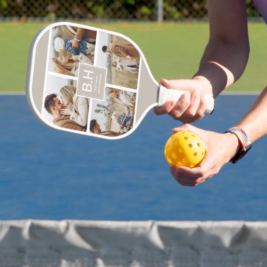 Chic Monogram 4 Foto Collage Pickleball Paddle (Insitu)