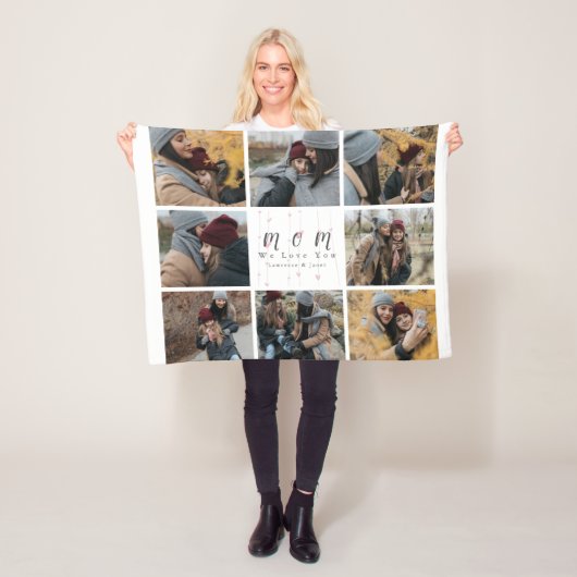 Chic Monogram Aangepast 8 Foto Collage Moederfamil Fleece Deken (In situ)