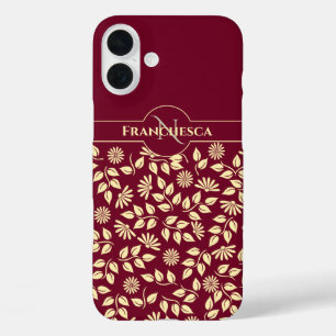 Chic Monogram Aangepaste Naam Bladeren Madeliefjes iPhone 16 Plus Hoesje