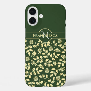 Chic Monogram Aangepaste Naam Bladeren Madeliefjes iPhone 16 Plus Hoesje
