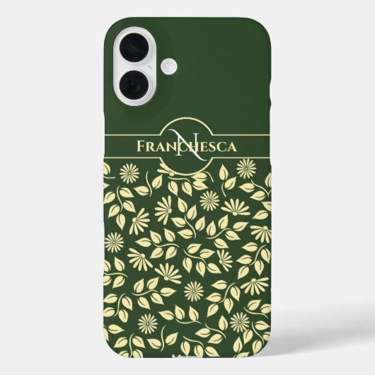 Chic Monogram Aangepaste Naam Bladeren Madeliefjes Case-Mate iPhone Case (Achterkant)