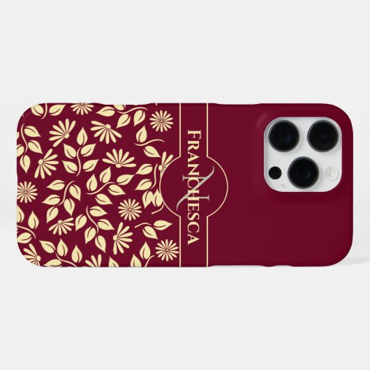 Chic Monogram Aangepaste naam laat Daisies Burgund iPhone Hoesje (Achterkant horizontaal)