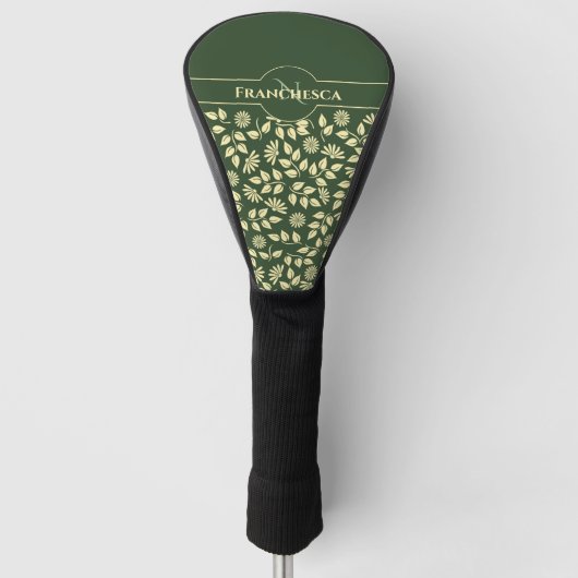 Chic Monogram Aangepaste naam laat Daisies Green Golfheadcover (Voorkant)