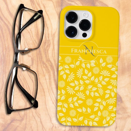 Chic Monogram Aangepaste naam laat Daisies Yellow Case-Mate iPhone Case