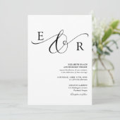 Chic Monogram All In One Zwart En Wit Bruiloft Kaart (Staand voorkant)