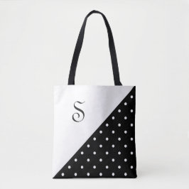 Chic Monogram Black White Geometric Polka Dot Tote Bag
