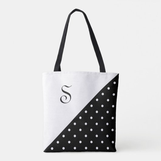 Chic Monogram Black White Geometric Polka Dot Tote Bag (Achterkant)