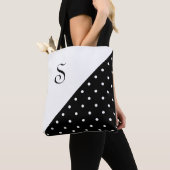 Chic Monogram Black White Geometric Polka Dot Tote Bag (Dichtbij)