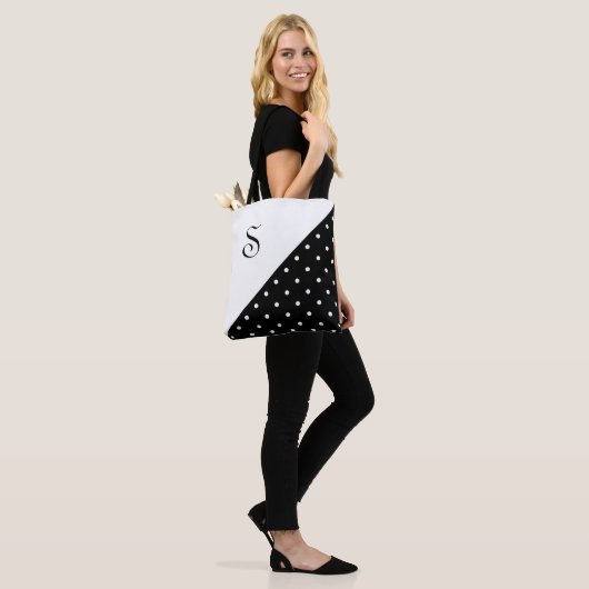 Chic Monogram Black White Geometric Polka Dot Tote Bag (Op model)