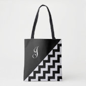 Chic Monogram Black White Geometric Zigzag Pattern Tote Bag (Voorkant)