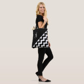 Chic Monogram Black White Geometric Zigzag Pattern Tote Bag (Op model)