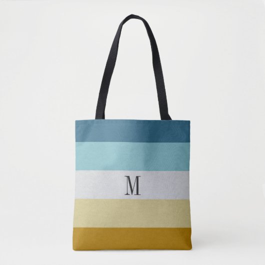 Chic Monogram Blauw Geel Wit Lederen Streep Tote Bag (Voorkant)