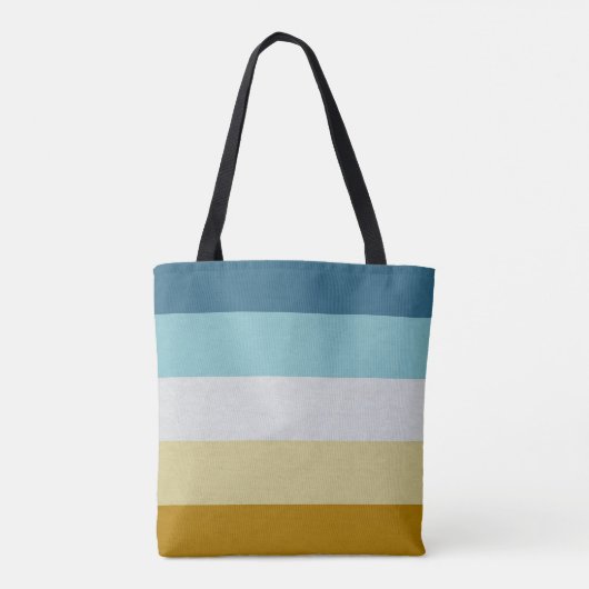 Chic Monogram Blauw Geel Wit Lederen Streep Tote Bag (Achterkant)
