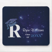 Chic Monogram Blauw Glitter Pet Afstudeerfeest Muismat (Voorkant)