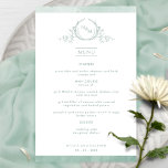 Chic Monogram Bleek Groen Waterverf Weddenschap Me<br><div class="desc">Welkom uw gasten bij hun tafel met dit elegante monogrammed trouwmenu, met voortreffelijke handgetekende bladmonogram met stellende initialen en bleke groene grensstrepen voor waterverf. Rug met prachtige waterverf was in een verscheidenheid aan bleke groene, sage- en mint lichtgroene touwen. Een deel van ons "Bleke groene Waterverf Botanische Monogram Wedding"-Collectie met...</div>