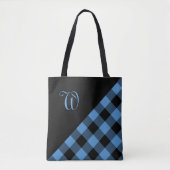 Chic Monogram Blue Black Buffalo Controleer geomet Tote Bag (Voorkant)