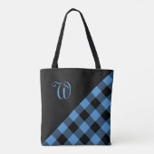 Chic Monogram Blue Black Buffalo Controleer geomet Tote Bag (Achterkant)