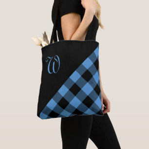 Chic Monogram Blue Black Buffalo Controleer geomet Tote Bag