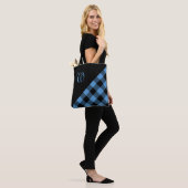 Chic Monogram Blue Black Buffalo Controleer geomet Tote Bag (Op model)
