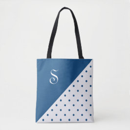 Chic Monogram Blue White Polka Dot Geometric Tote Bag