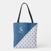 Chic Monogram Blue White Polka Dot Geometric Tote Bag (Achterkant)