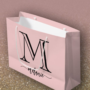 Chic Monogram Blush Pink Black Large Gift Bag Groot Cadeauzakje