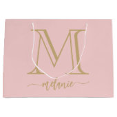 Chic Monogram Blush Pink Gold Large Gift Bag Groot Cadeauzakje (Voorkant)