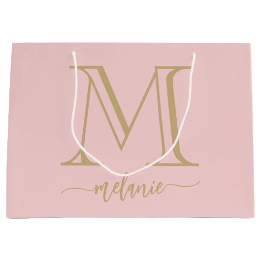 Chic Monogram Blush Pink Gold Large Gift Bag Groot Cadeauzakje (Voorkant)